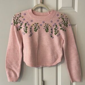 Hyacinth House - Tuckernuck - Pink Embroidered Sweater Sz XS